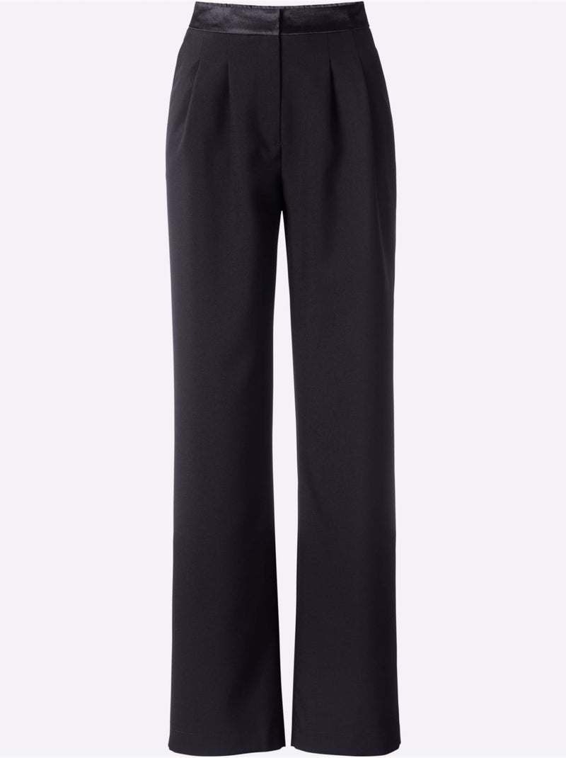 Pantalon Marlène avec ceinture en satin et poches avant - Taille courte - Moda Vilona Noir - Kiabi