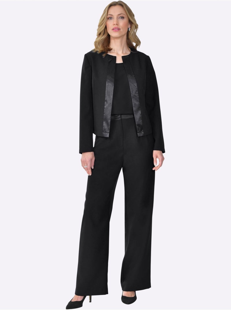 Pantalon Marlène avec ceinture en satin et poches avant - Taille courte - Moda Vilona Noir - Kiabi