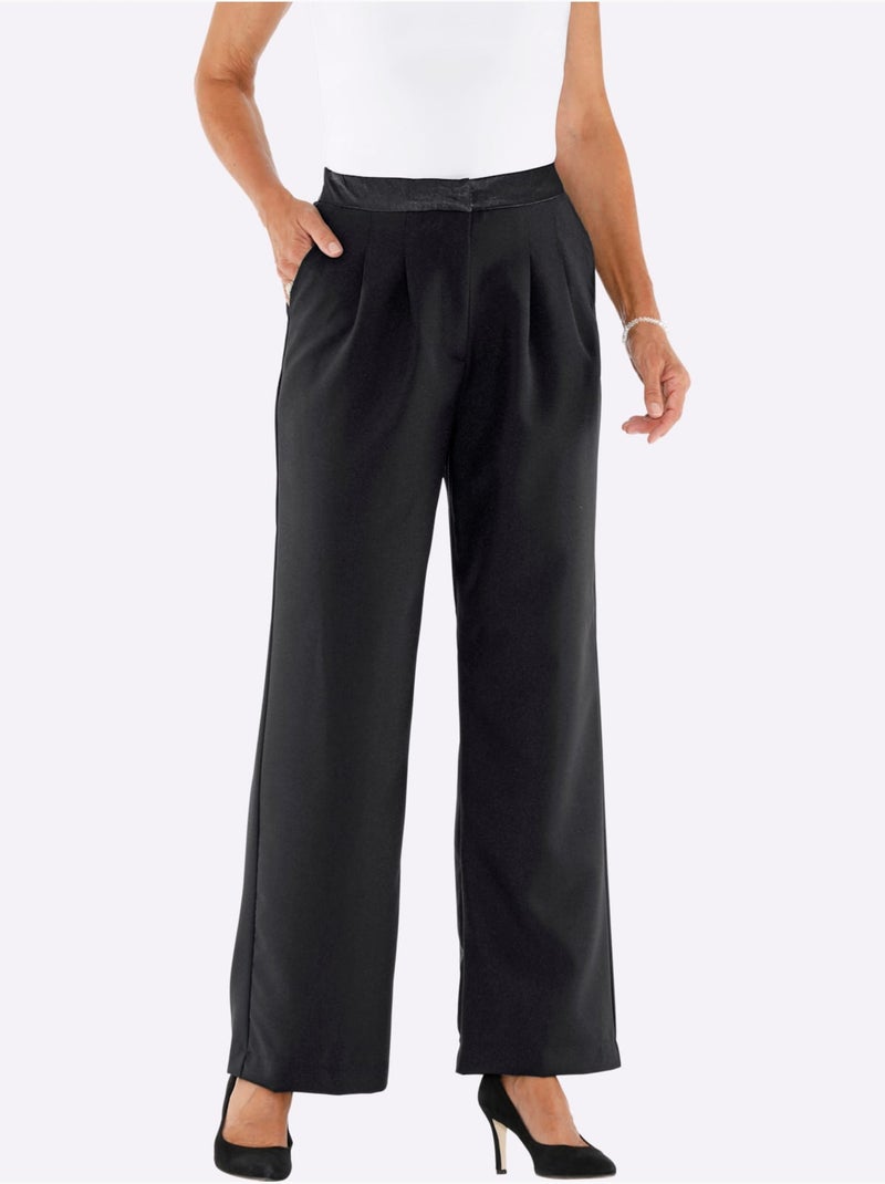 Pantalon Marlène avec ceinture en satin et poches avant - Taille courte - Moda Vilona Noir - Kiabi