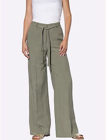 Pantalon Marlène en lin ample avec ceinture et poches - Taille standard - Helline