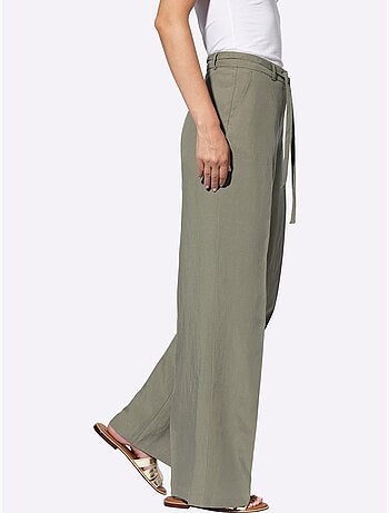 Pantalon Marlène en lin ample avec ceinture et poches - Taille standard - Helline