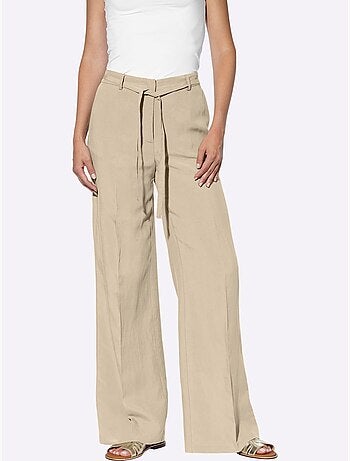 Pantalon Marlène en lin ample avec ceinture et poches - Taille standard - Helline