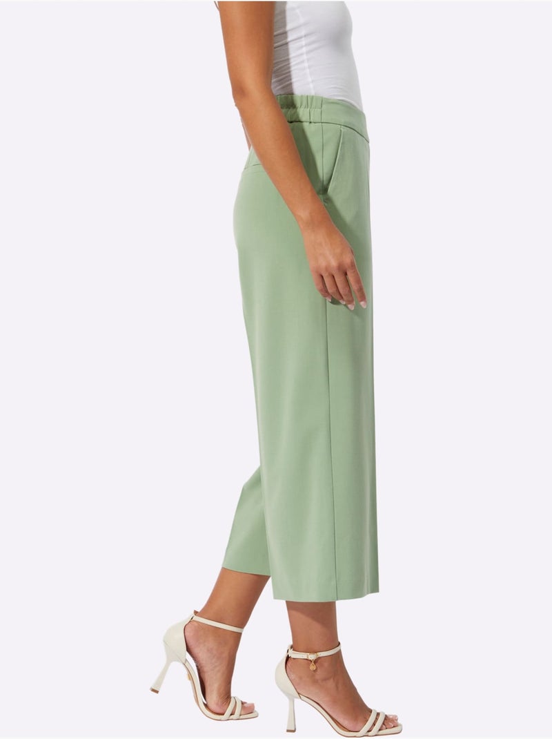 Pantalon Mélange De Matières Facile D'entretien - Taille Courte - Helline Vert eucalyptus - Kiabi