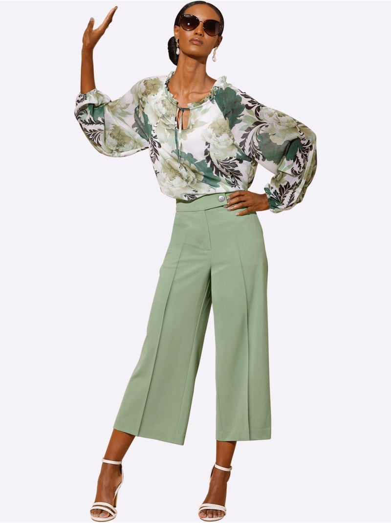 Pantalon Mélange De Matières Facile D'entretien - Taille Courte - Helline Vert eucalyptus - Kiabi