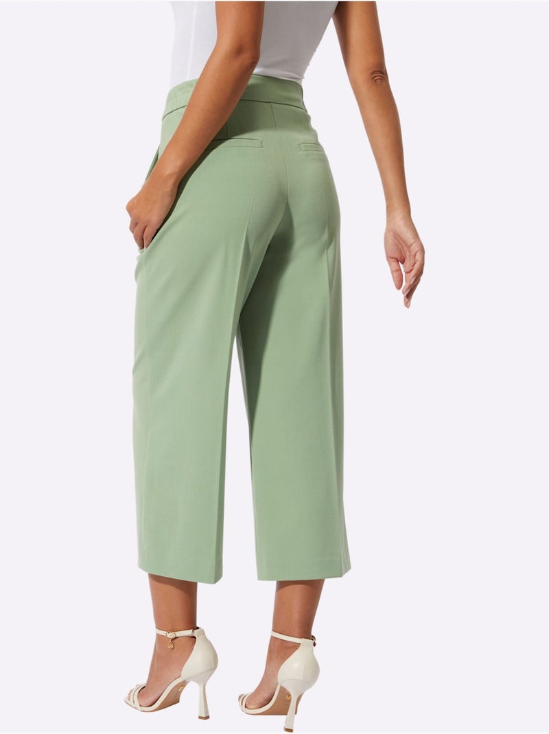Pantalon Mélange De Matières Facile D'entretien - Taille Standard - Helline Vert eucalyptus - Kiabi