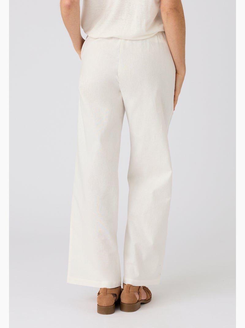 Pantalon mélange lin et coton - Damart Blanc - Kiabi