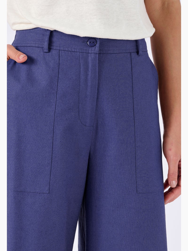 Pantalon mélange lin et coton - Damart Bleu - Kiabi