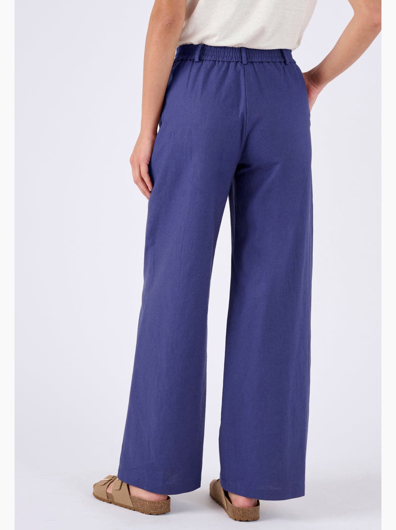 Pantalon mélange lin et coton - Damart Bleu - Kiabi