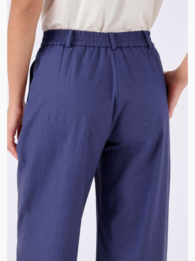 Pantalon mélange lin et coton - Damart Bleu - Kiabi