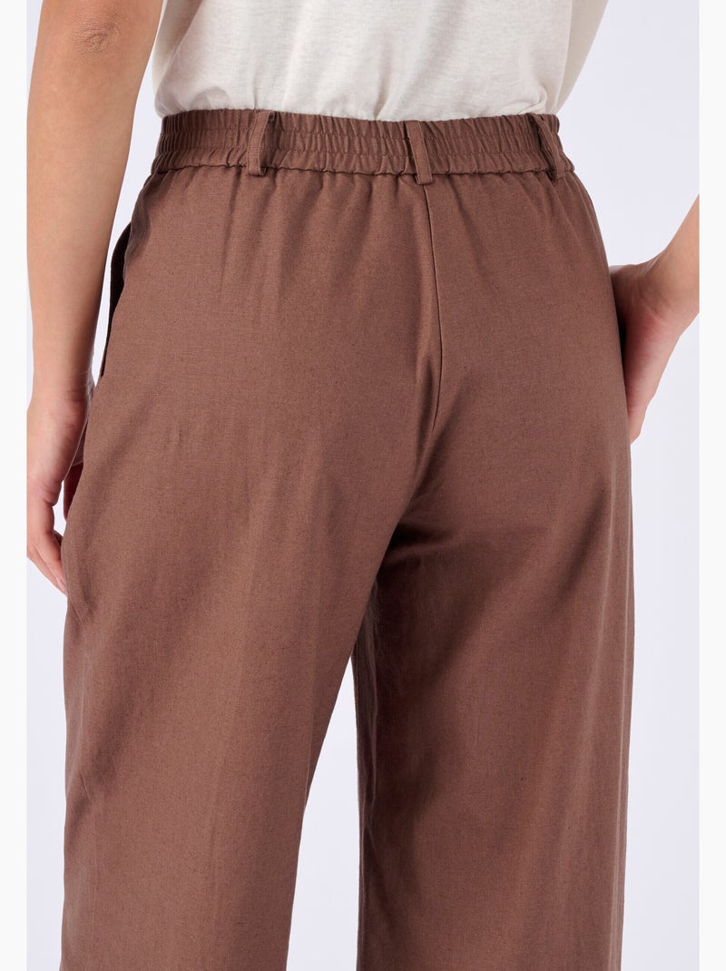Pantalon mélange lin et coton - Damart Marron - Kiabi
