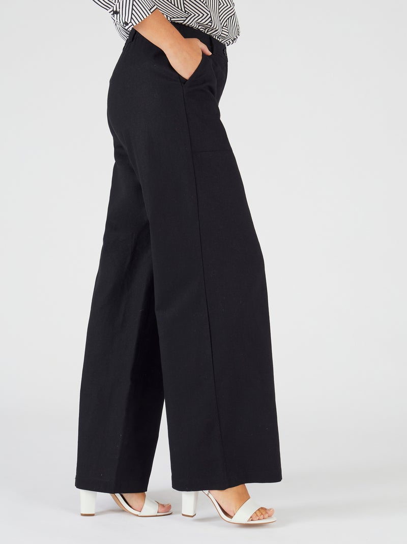 Pantalon mélange lin et coton - Damart Noir - Kiabi