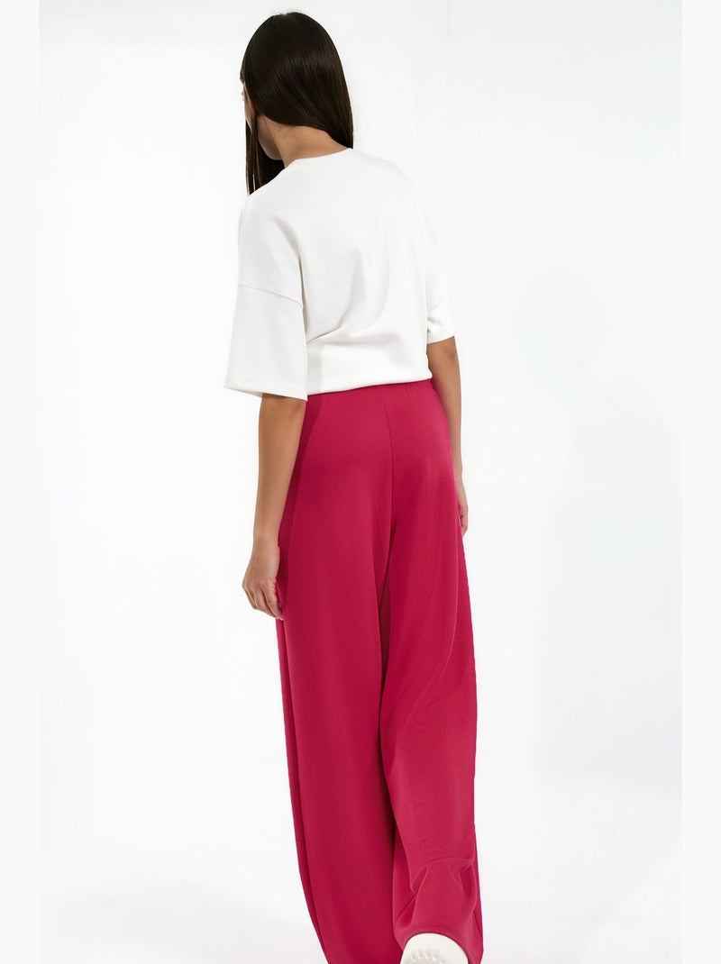Pantalon modal touch plissé à jambes larges hiccup Rose fushia - Kiabi