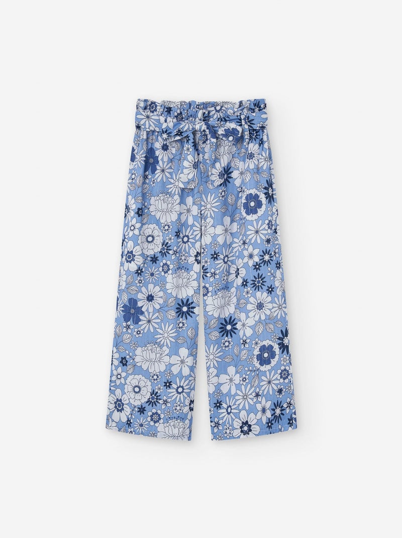 Pantalon Motif Floral Wide Leg Bleu - Kiabi