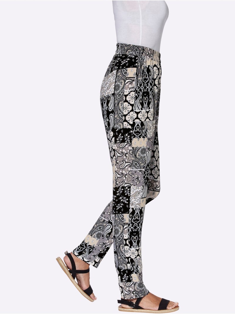 Pantalon Motif Patchwork - Taille Courte - Witt Noir Jaune - Kiabi