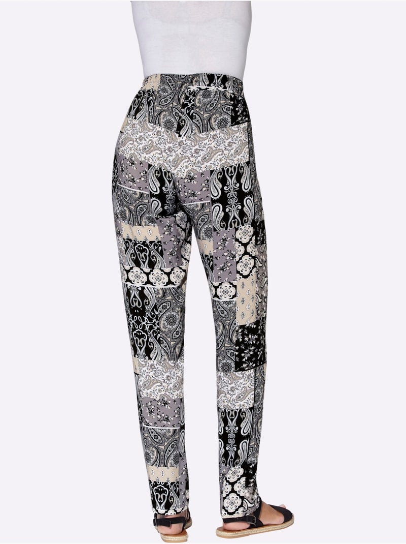 Pantalon Motif Patchwork - Taille Courte - Witt Noir Jaune - Kiabi