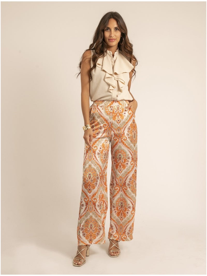 Pantalon motifs EDMA Orange - Kiabi