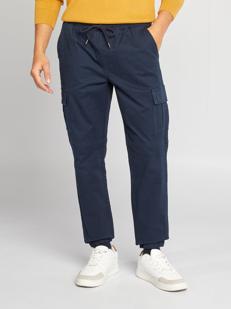 Pantalon multipoches avec ceinture élastique + cordons Bleu - Kiabi