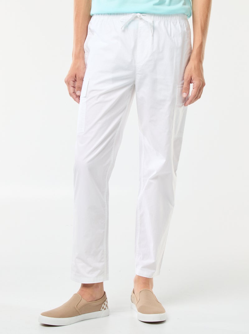 Pantalon multipoches avec ceinture élastiquée + cordons Blanc - Kiabi