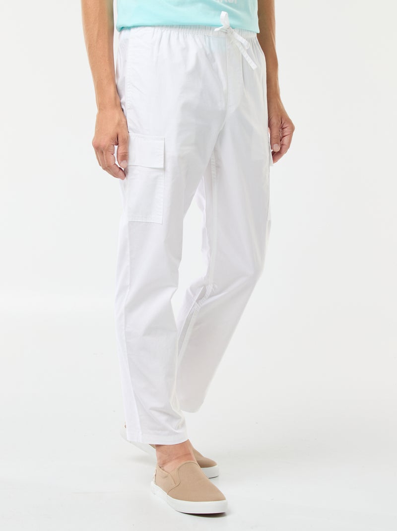 Pantalon multipoches avec ceinture élastiquée + cordons Blanc - Kiabi