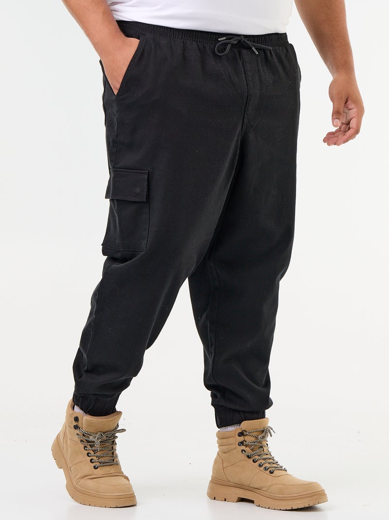 Pantalon multipoches avec taille élastiquée Noir - Kiabi