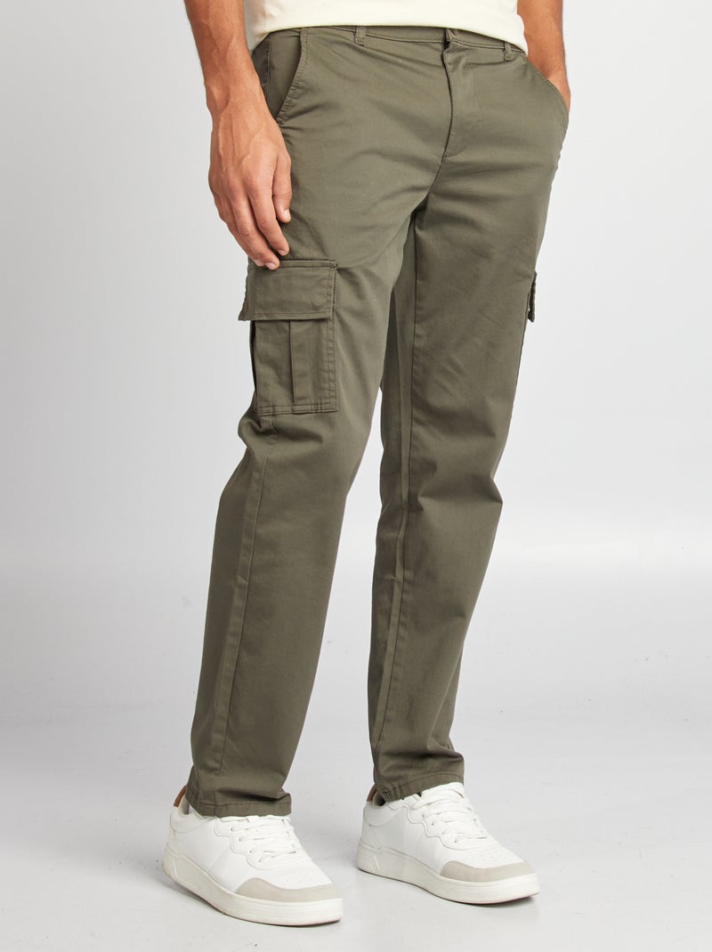 Pantalon multipoches coupe droite Kaki - Kiabi
