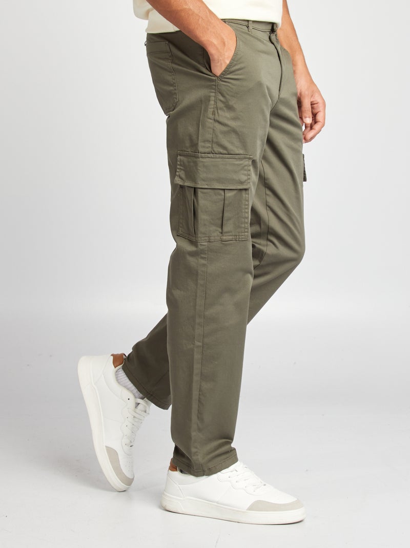 Pantalon multipoches coupe droite Kaki - Kiabi