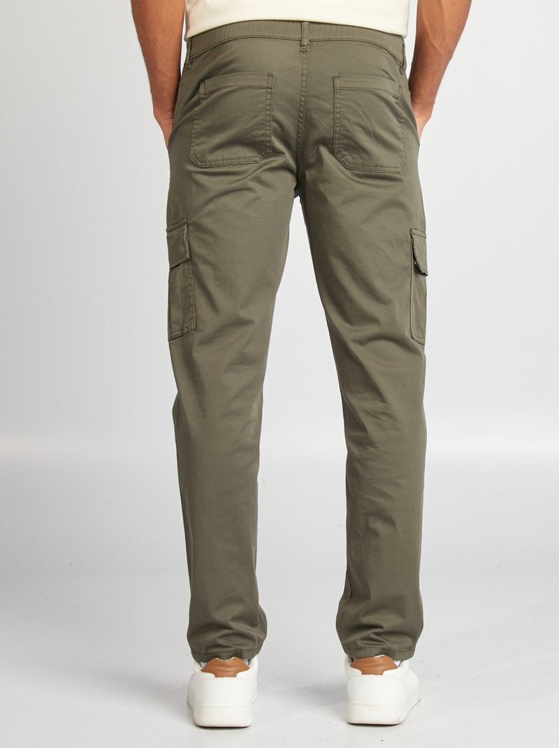 Pantalon multipoches coupe droite Kaki - Kiabi