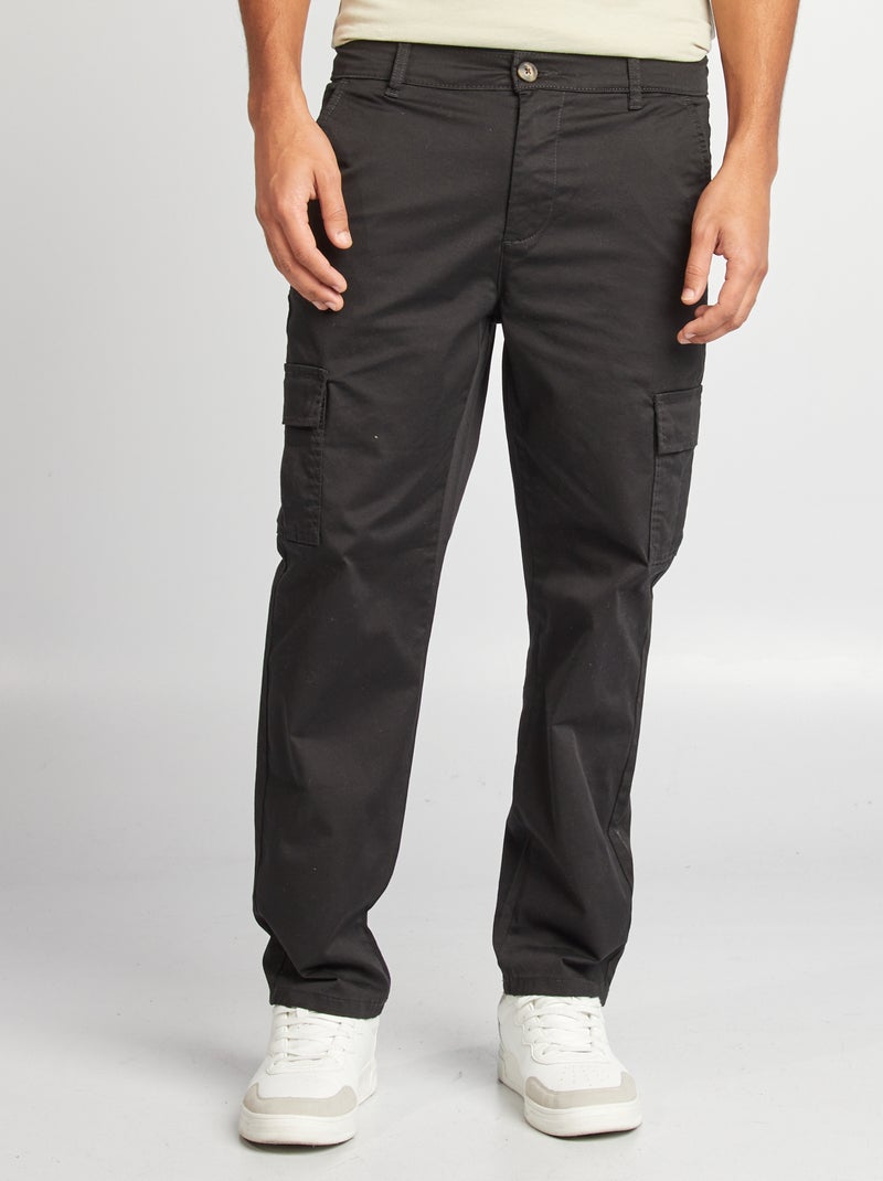 Pantalon multipoches coupe droite noir - Kiabi