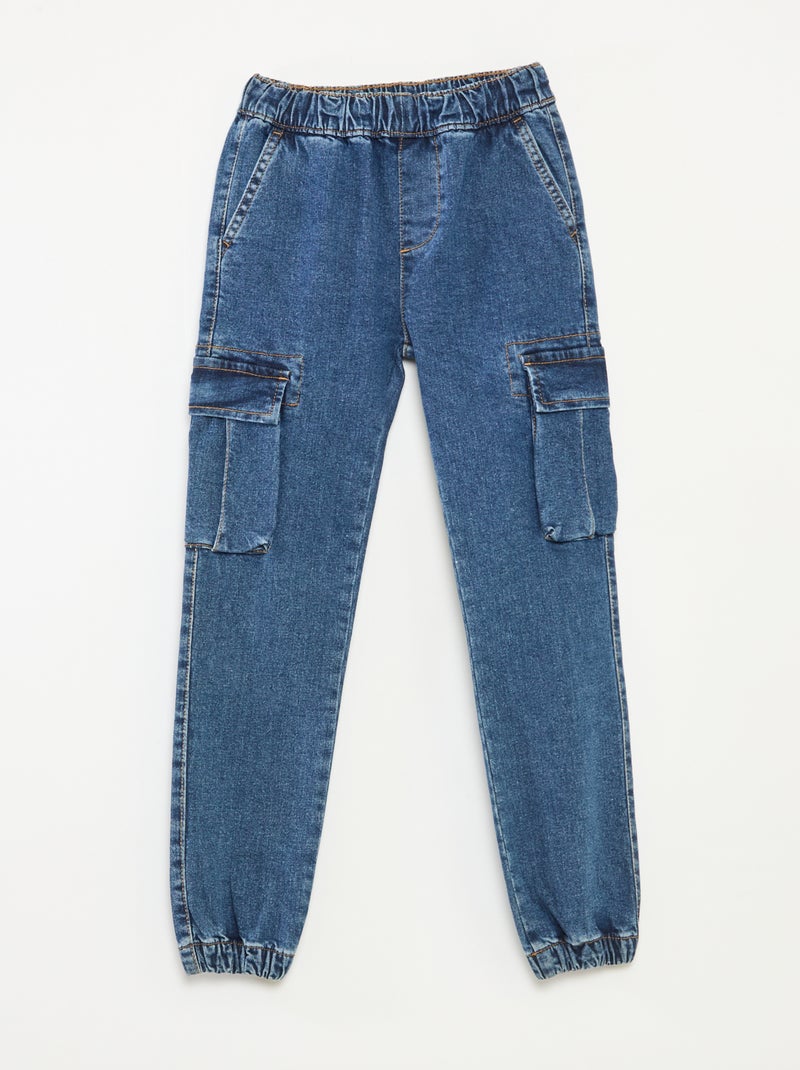 Pantalon multipoches en denim stretch - Coupe + ajustée Bleu - Kiabi