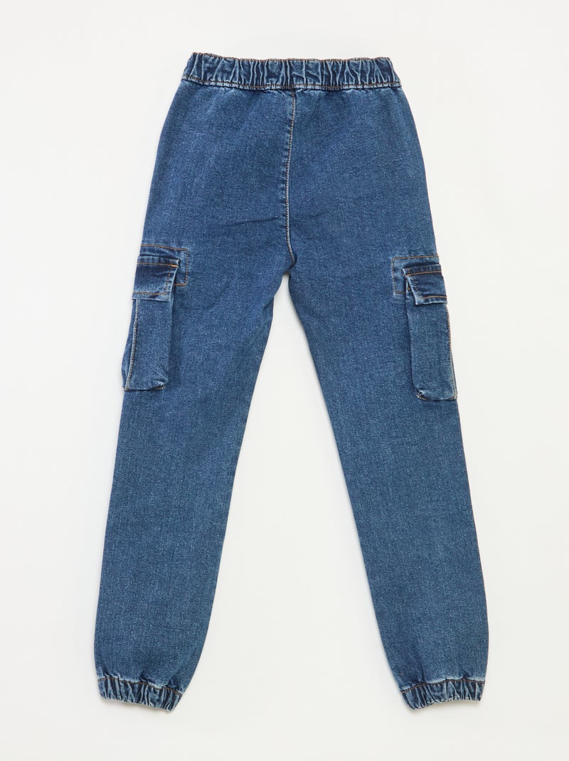 Pantalon multipoches en denim stretch - Coupe + ajustée Bleu - Kiabi