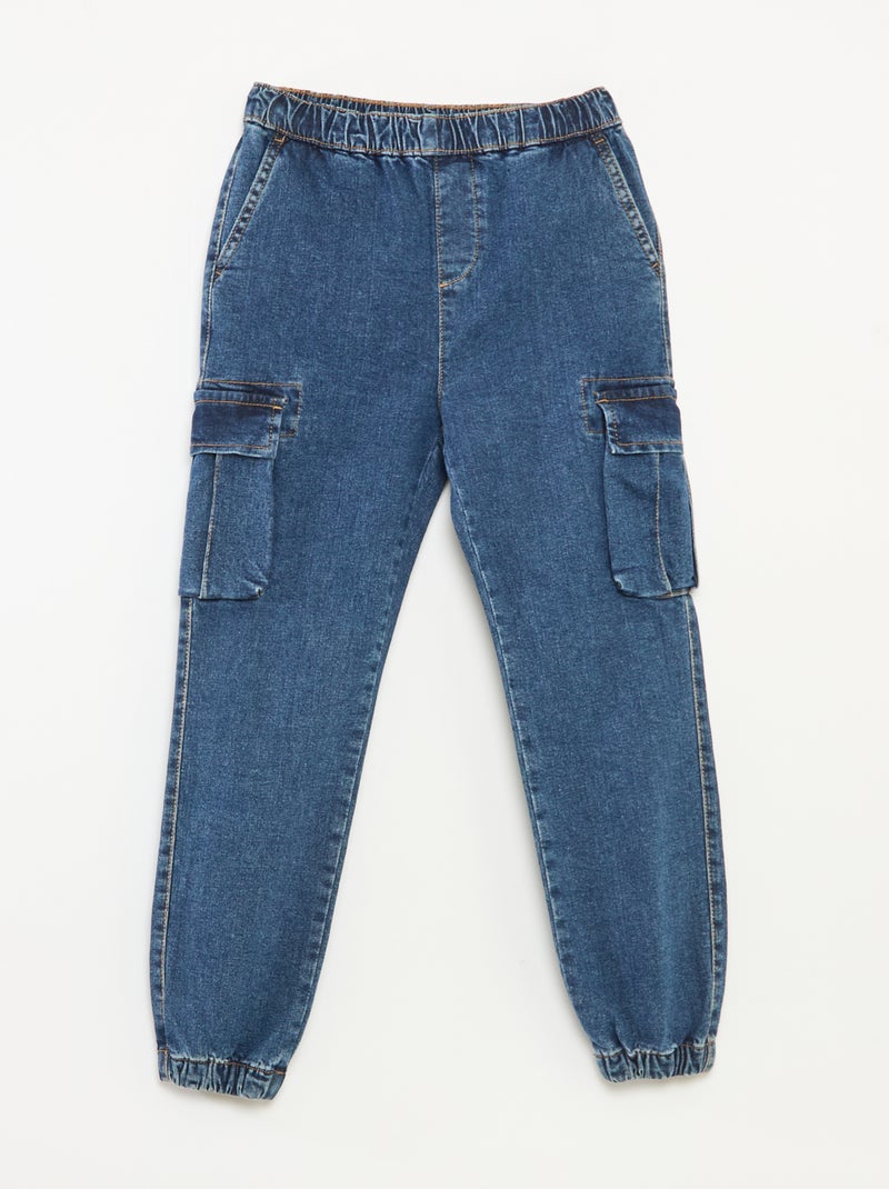 Pantalon multipoches en denim stretch - Coupe + confortable Bleu - Kiabi