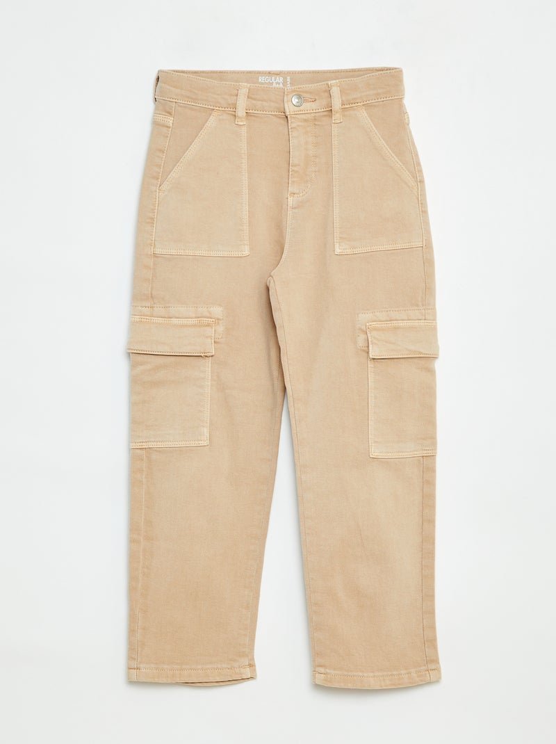 Pantalon multipoches en twill- Coupe + confortable Beige - Kiabi