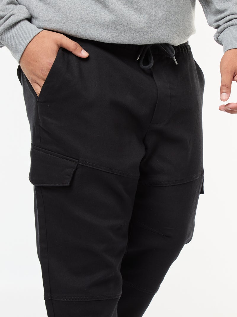 Pantalon multipoches uni avec ceinture élastiquée Noir - Kiabi