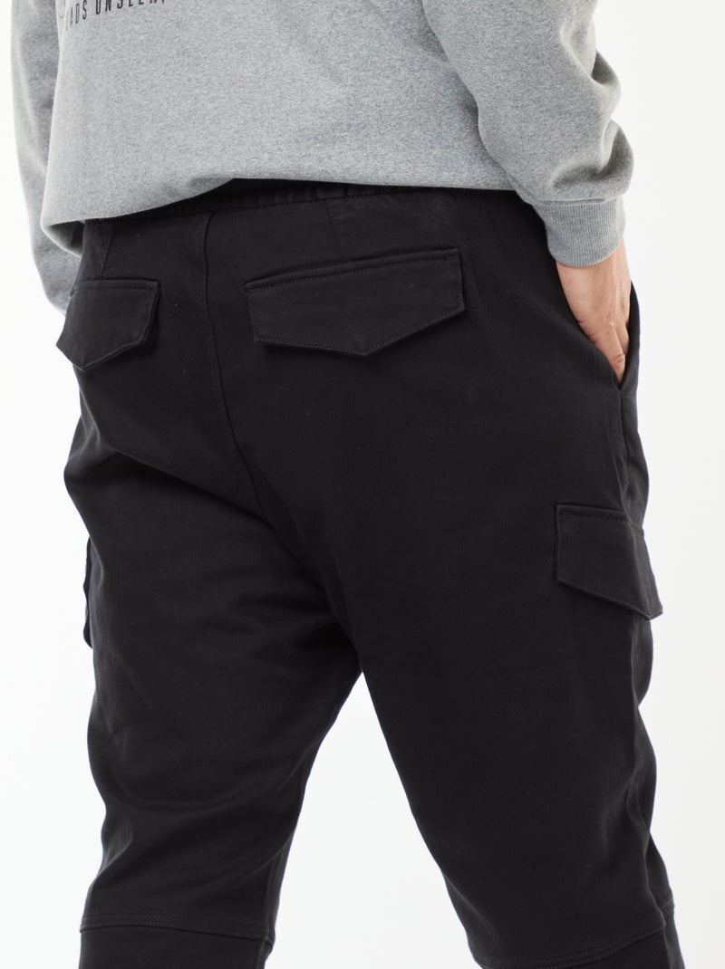 Pantalon multipoches uni avec ceinture élastiquée Noir - Kiabi