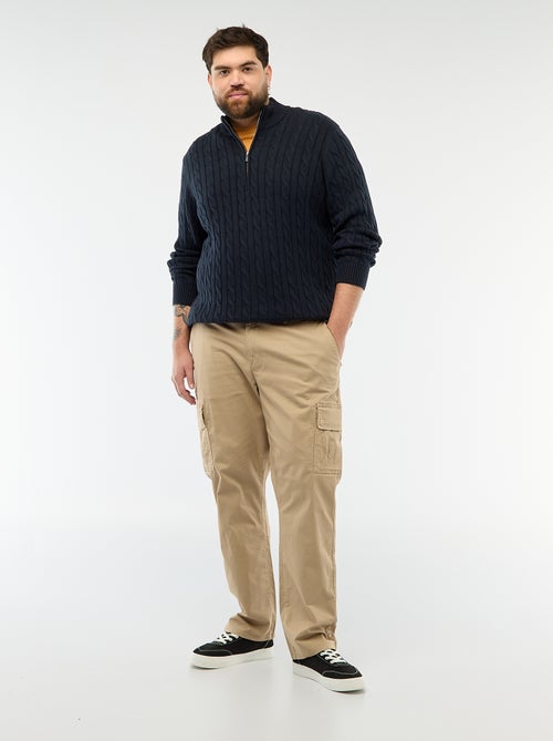 Pantalon multipoches uni avec passant pour ceinture - Kiabi