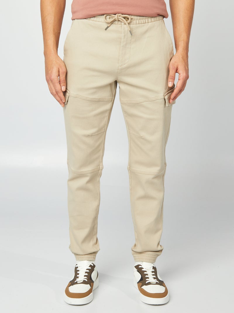 Pantalon multipoches uni beige - Kiabi
