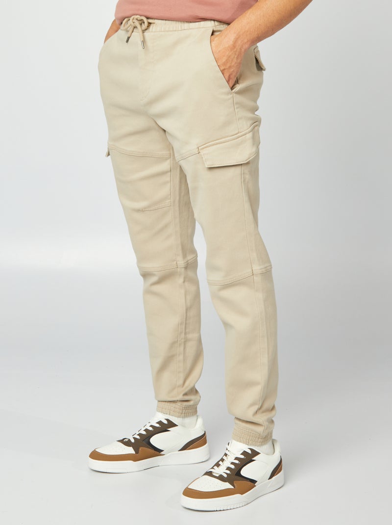 Pantalon multipoches uni beige - Kiabi