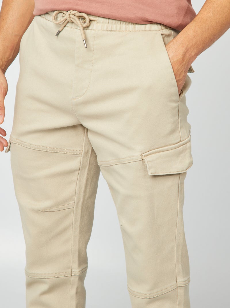 Pantalon multipoches uni beige - Kiabi