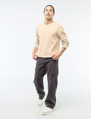 Pantalon multipoches uni coupe droite / Regular Fit