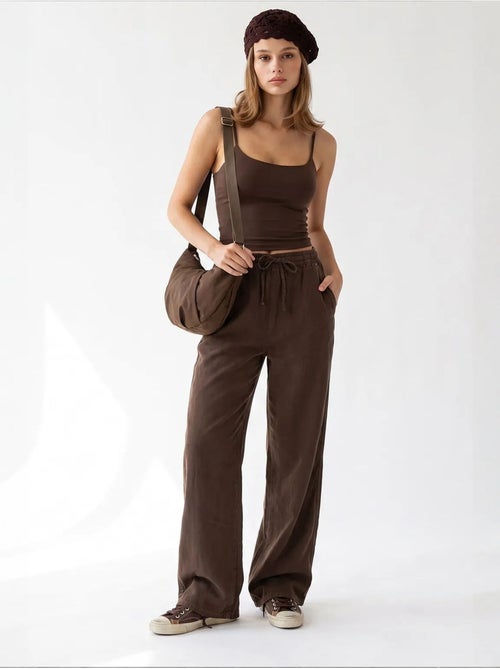 Pantalon palazzo à jambe large en tencel mixray - Kiabi Pantalon palazzo à jambe large en tencel mixray - Kiabi