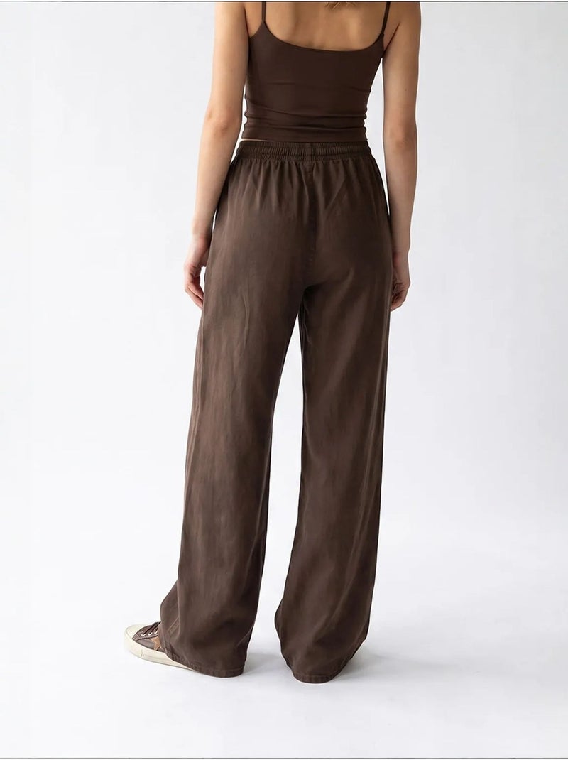 Pantalon palazzo à jambe large en tencel mixray Marron - Kiabi