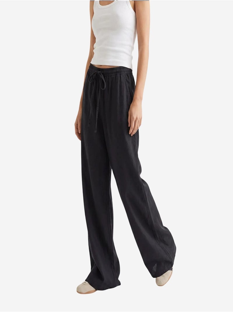Pantalon palazzo à jambe large en tencel mixray Noir - Kiabi
