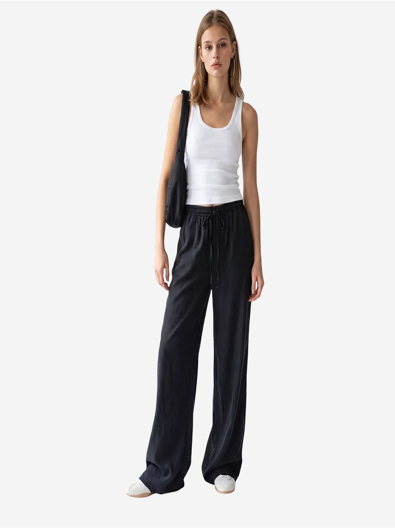 Pantalon palazzo à jambe large en tencel mixray Noir - Kiabi