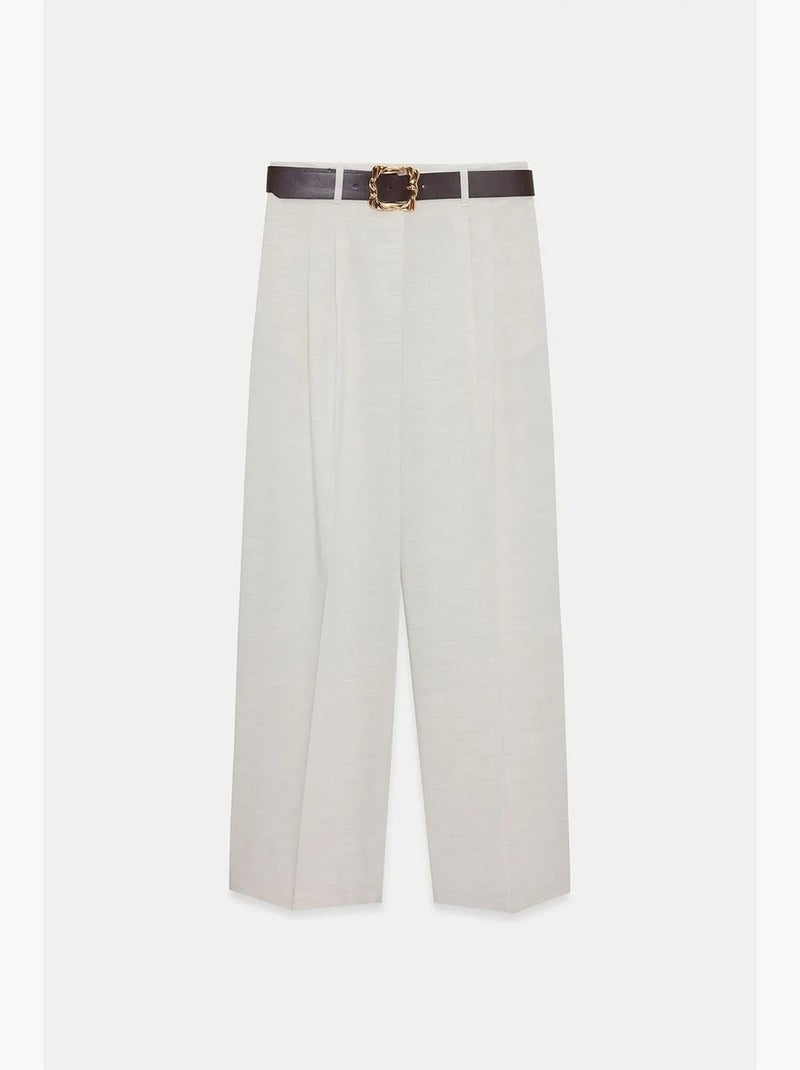 Pantalon palazzo à jambe large et ceinture dilvin Crème - Kiabi