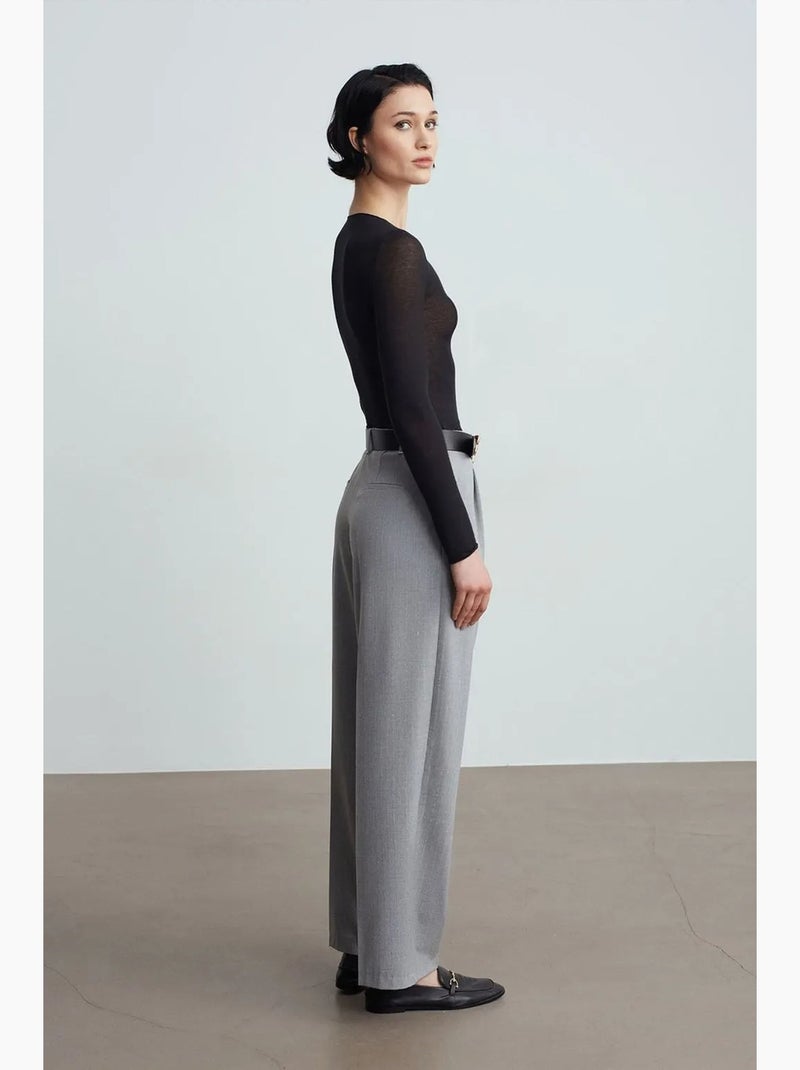 Pantalon palazzo à jambe large et ceinture dilvin Gris clair - Kiabi