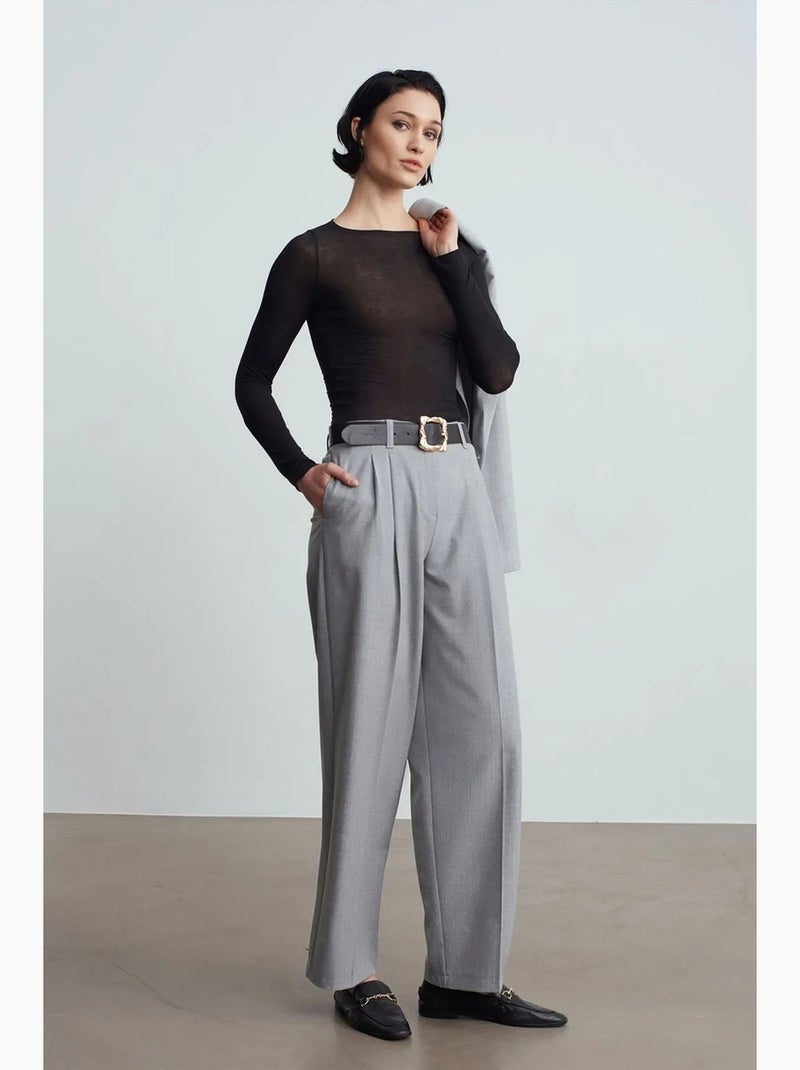 Pantalon palazzo à jambe large et ceinture dilvin Gris clair - Kiabi