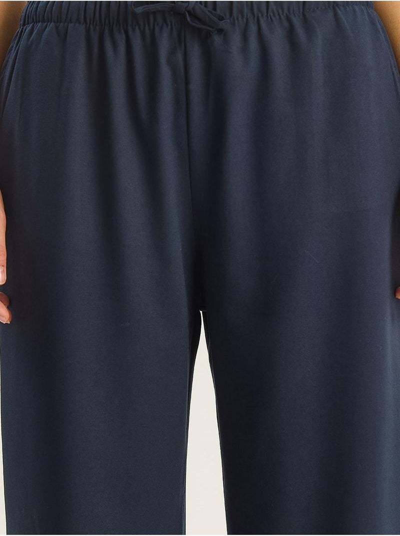 Pantalon palazzo à jambes larges et fermeture à nouer lucci Bleu marine - Kiabi