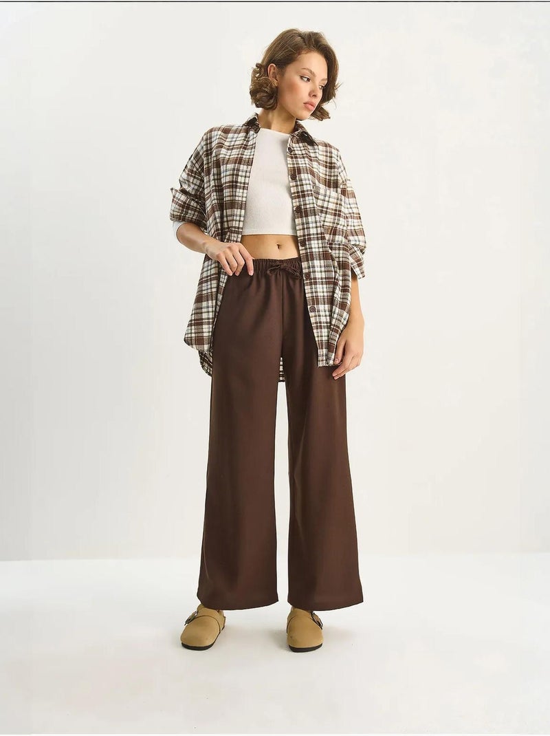 Pantalon palazzo à jambes larges et fermeture à nouer lucci Marron foncé - Kiabi