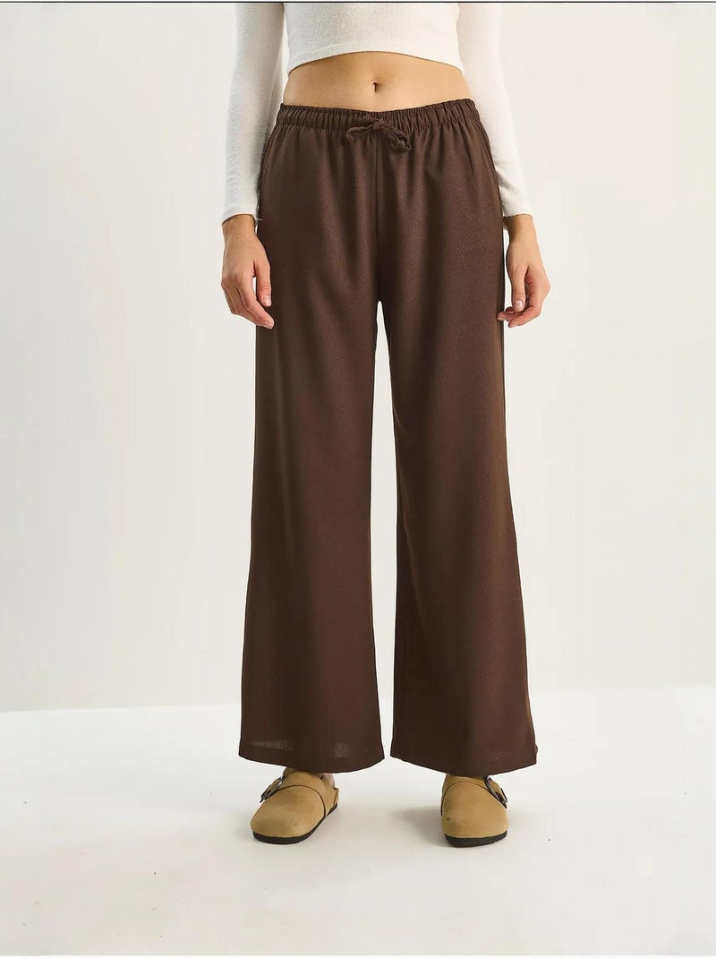 Pantalon palazzo à jambes larges et fermeture à nouer lucci Marron foncé - Kiabi