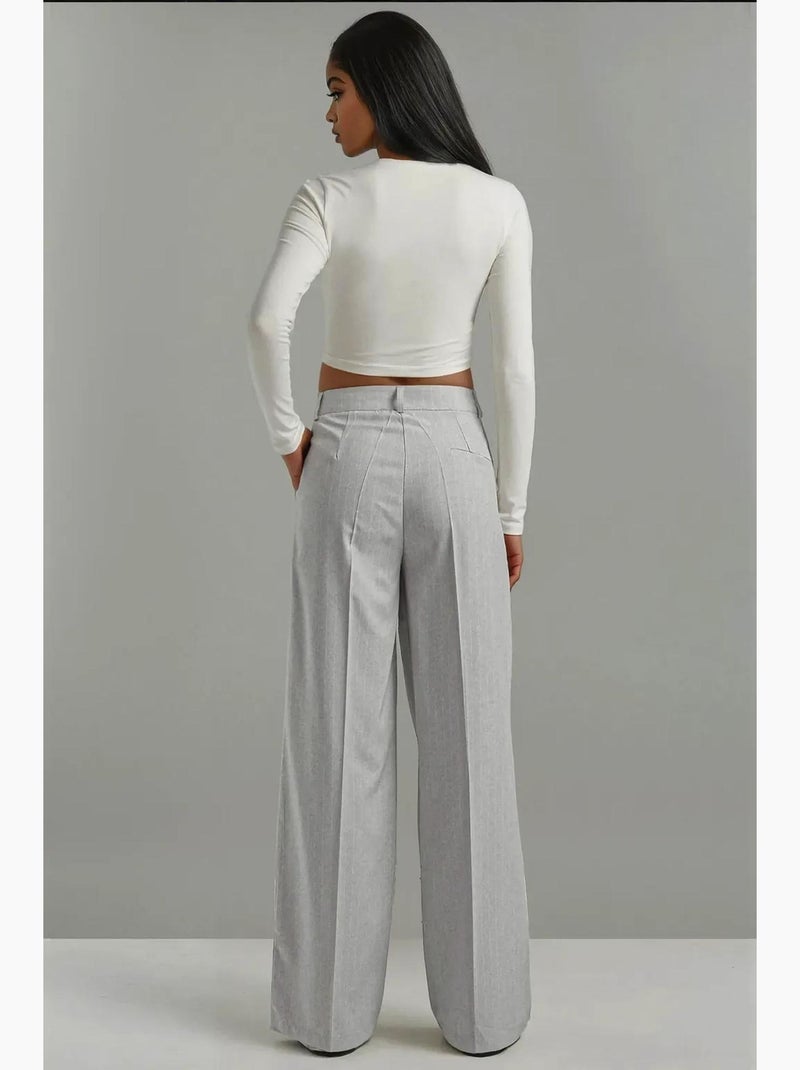 Pantalon palazzo à taille haute et jambes larges à rayures hiccup Gris clair - Kiabi
